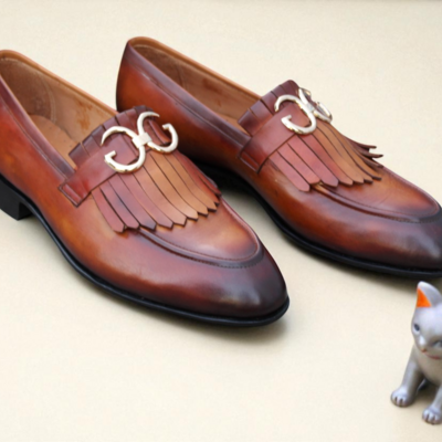 Crafted leather classic brown leather moccasin loafers dress shoes  - Thumbnail 3