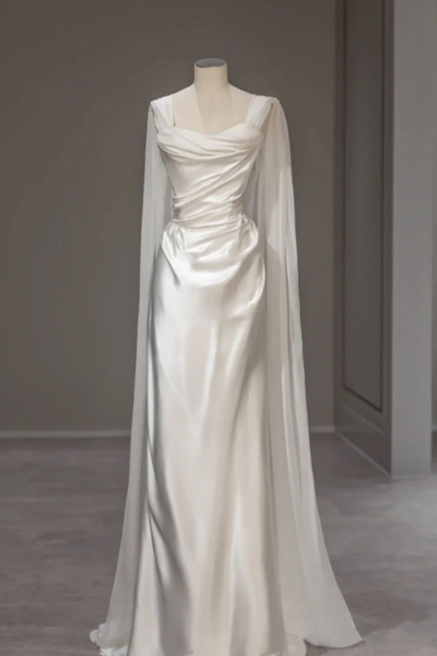 Elegant White Satin Pleats Straps Party Dress