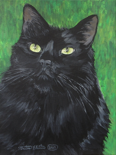 "Charismatic Cat," Black cat art, Original acrylic painting by N.E.Thompson, 9x12 inches