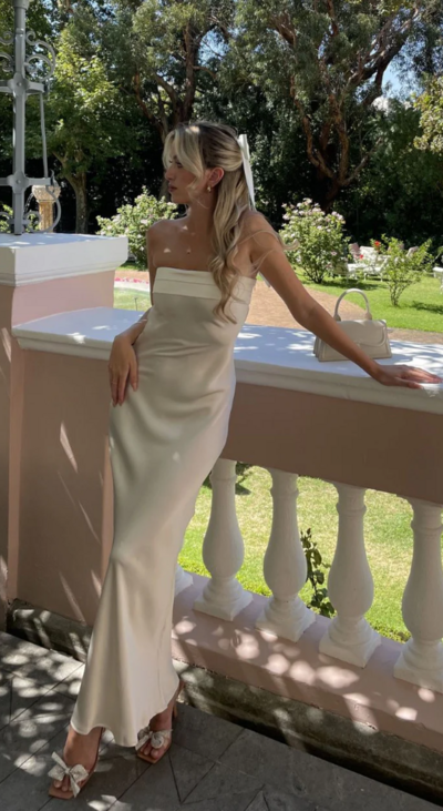 Strapless Satin Maxi Dress Wedding Guest Dress
