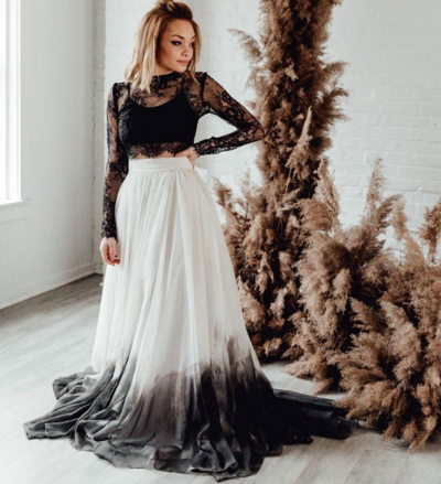 Beautiful Two Piece Black Party Dress with Sleeves