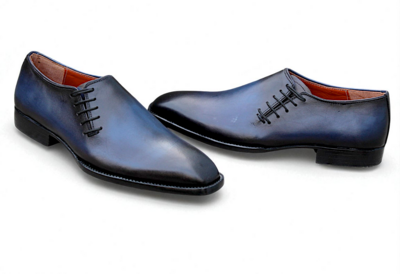 Crafted Leather Blue Leather Side Laces Oxford Dress Shoes