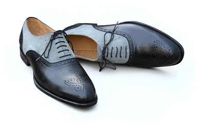 Crafted Leather Black Gray Suede Leather Oxford Dress Shoes