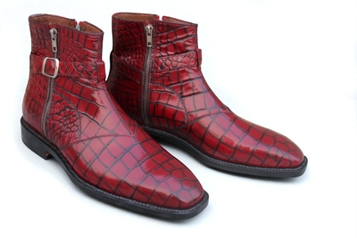 Crafted Leather Red Crocodile Leather Alligator Dress Jodhpur Buckle Strap Dress Boot