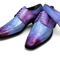 Crafted Leather Stunning Men Purple Leather Wingtip Oxford Dress Shoes with Matching Belt - Thumbnail 1