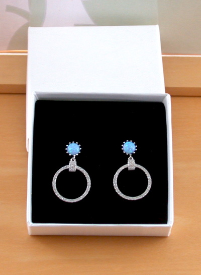 BOXED GIFT/Sterling Silver Blue Opal Hoop Earrings/Opal Earrings/Blue Opal Jewellery/Blue Opal Jewelry/Gemstone Earrings/UK