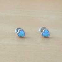 BOXED GIFT/Sterling Silver Blue Opal Heart Stud Earrings/Blue Opal Earrings/Blue Opal Studs/Blue Opal Jewellery/Blue Opal Jewelry/UK - Thumbnail 1