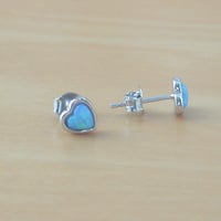 BOXED GIFT/Sterling Silver Blue Opal Heart Stud Earrings/Blue Opal Earrings/Blue Opal Studs/Blue Opal Jewellery/Blue Opal Jewelry/UK - Thumbnail 2