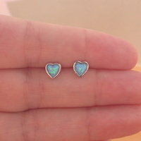 BOXED GIFT/Sterling Silver Blue Opal Heart Stud Earrings/Blue Opal Earrings/Blue Opal Studs/Blue Opal Jewellery/Blue Opal Jewelry/UK - Thumbnail 3