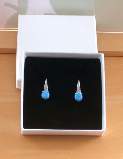 BOXED GIFT/Sterling Silver Blue Opal & Cz Earrings/Blue Opal Hook Earrings/Opal Earrings/Opal Jewellery/Opal Jewelry/UK