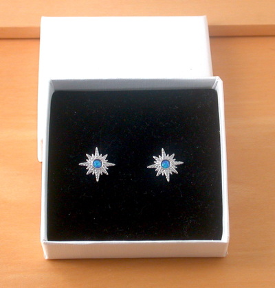 BOXED GIFT/Sterling Silver Blue Opal Star Earrings/Opal Earrings/Star Earrings/Opal Jewellery/Opal Jewelry/Star Jewellery/Star Jewelry/UK