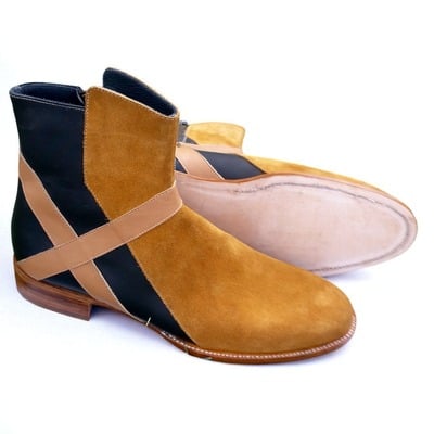 Crafted leather classic men brown black suede leather jodhpur buckle strap boot - Thumbnail 3