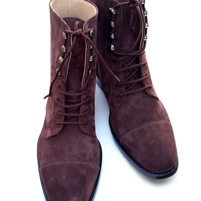 Crafted leather classic genuine suede leather ankle high lace up boot - Thumbnail 2