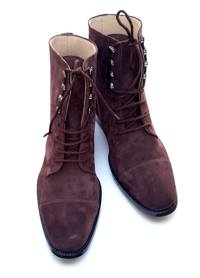Crafted Leather Classic Genuine Suede Leather Ankle High Lace up Boot