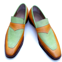 Crafted Leather Green Brown Leather Moccasin Loafers Dress Shoes - Thumbnail 2
