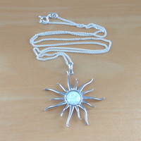 BOXED GIFT/Sterling Silver White Opal Sun Pendant & Chain/Silver Opal Necklace UK/Opal Jewellery/Opal Jewelry/October Birthstone/UK - Thumbnail 2