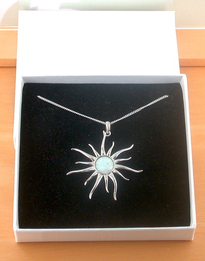 BOXED GIFT/Sterling Silver White Opal Sun Pendant & Chain/Silver Opal Necklace UK/Opal Jewellery/Opal Jewelry/October Birthstone/UK
