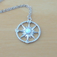 BOXED GIFT/Sterling Silver Opal Compass Necklace/White Opal Necklace/Opal Jewellery/Opal Jewelry/October Birthstone/Compass Pendant/UK - Thumbnail 1
