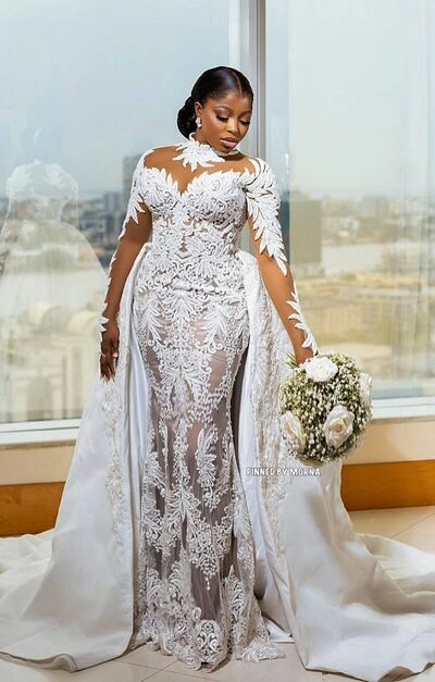 Mermaid Wedding Dress, Lace Appliques African Girls Bridal Dress Bridal Gown