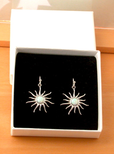 BOXEDGIFT/White Opal Sun Earrings/ Sterling Silver Opal Earrings/Opal Jewellery/Silver Sun Earrings/Opal Jewelry/October Birthstone/UK