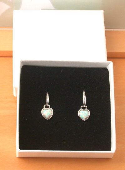 BOXED GIFT/Sterling Silver White Opal Heart Earrings/Opal Heart Drop Earrings/Opal Jewellery/Opal Jewelry/October Birthstone/UK