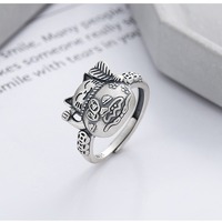 S925 sterling silver vintage distressed matte craft lucky cat ring - Thumbnail 2