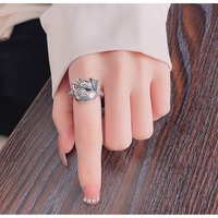 S925 sterling silver vintage distressed matte craft lucky cat ring - Thumbnail 5