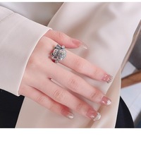 S925 sterling silver vintage distressed matte craft lucky cat ring - Thumbnail 4