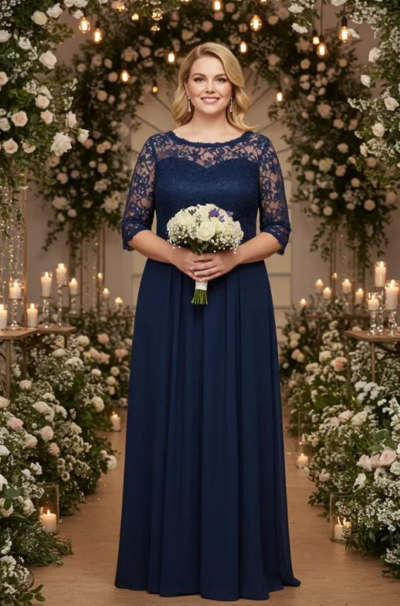 Simple Navy Blue Lace Mother of the Bride/Groom Dress Formal Prom Dress