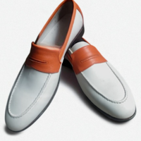 Crafted Leather Classic White Tan Leather Moccasin Loafers Dress Shoes - Thumbnail 3