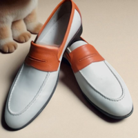 Crafted Leather Classic White Tan Leather Moccasin Loafers Dress Shoes - Thumbnail 4