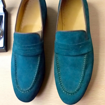 Crafted leather classic blue suede leather moccasin loafers dress shoes - Thumbnail 1