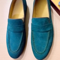 Crafted Leather Classic Blue Suede Leather Moccasin Loafers Dress Shoes - Thumbnail 4