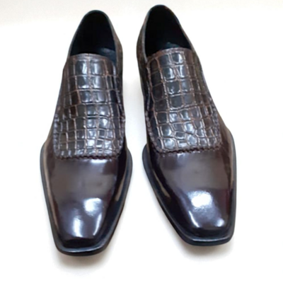 Crafted leather classic bespoke dark brown crocodile/alligator leather loafers dress shoes - Thumbnail 2