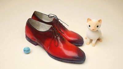 Crafted Leather Elegant and Classic Men Red Patina Black Shaded Leather Oxford Lace up Dress Shoes