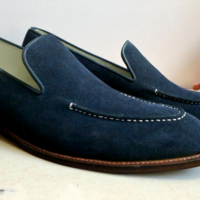 Crafted Leather Classic Blue Suede Leather Moccasin Loafers Dress Shoes - Thumbnail 1
