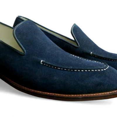 Crafted leather classic blue suede leather moccasin loafers dress shoes - Thumbnail 3