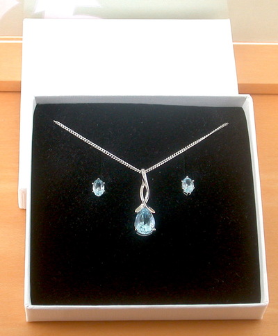 BOXED GIFT SET/Blue Topaz Pendant 18" Sterling Silver Chain/Topaz Necklace/Topaz Jewellery/Topaz Earrings/Topaz Jewelery/November Birthstone/U