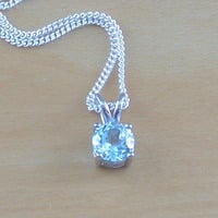 BOXED GIFT SET/Blue Topaz Solitaire Pendant & 18" Silver Chain/Blue Topaz Necklace/Topaz Jewellery/Topaz Earrings/November Birthstone/UK - Thumbnail 1