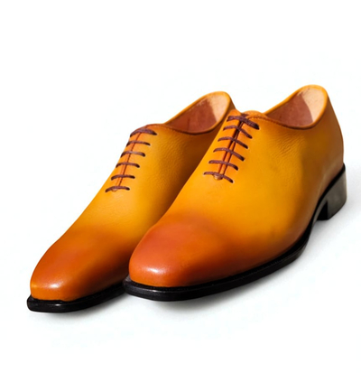 Crafted Leather Classic Men Tan Patina Leather Formal Oxford Lace up Dress Shoes