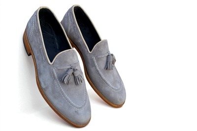 Crafted Leather Classic Genuine Gray Suede Leather Tassel Loafers Dress Shoes
