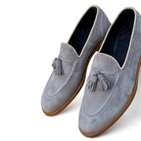 Crafted Leather Classic Genuine Gray Suede Leather Tassel Loafers Dress Shoes - Thumbnail 1