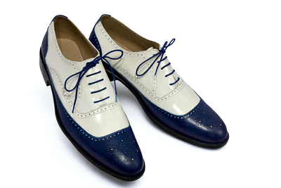 Crafted Leather Classic Men Blue White Calf Leather Lace up Oxford Dress Shoes