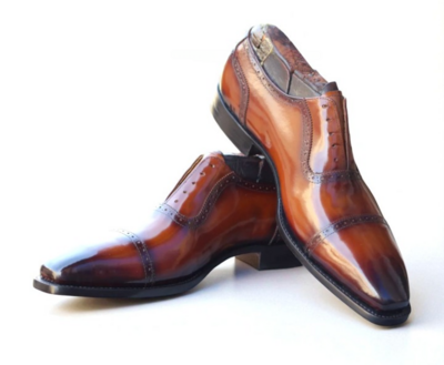 Crafted Leather Classic Brown Patina Leather Lace up Oxford Dress Shoes