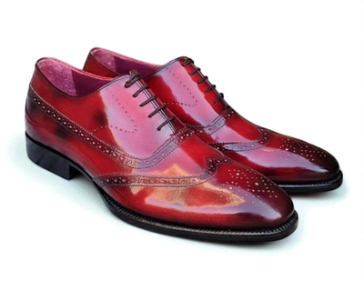 Crafted Leather Classic Burgundy Calf Leather Wingtip Oxford Dress Shoes