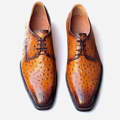 Crafted Leather Classic Brown Ostrich Leather Oxford Lace up Dress Shoes