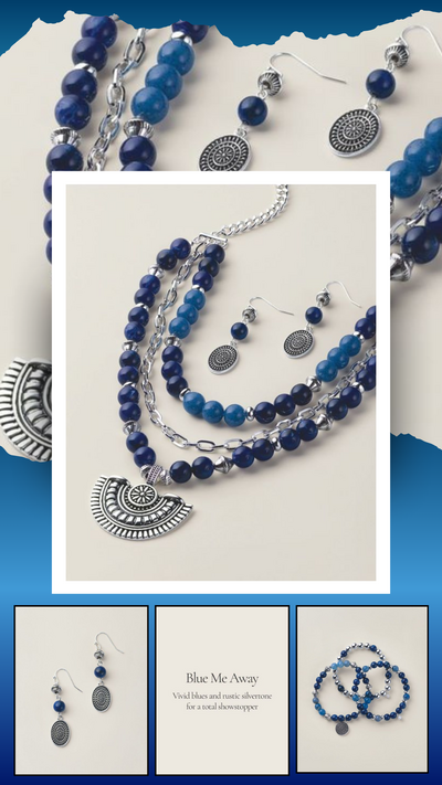 Blue Tribal Charm Necklace and Earring Set