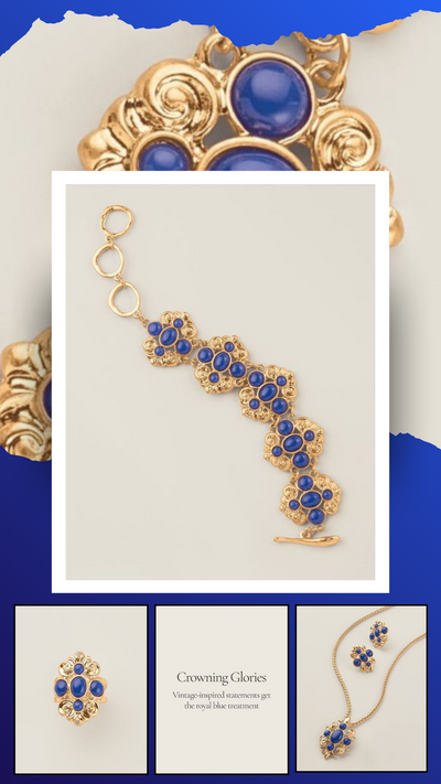 Royal Blue Crown Statement Bracelet