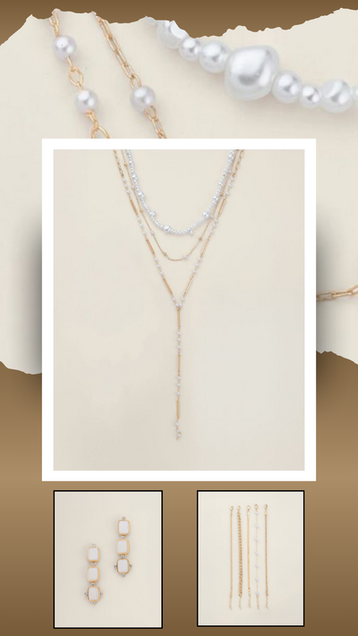 Golden Glow Pearly Chain Drop Necklace