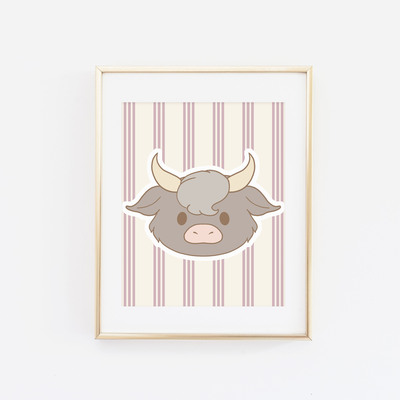 Highland cow on purple stripes print - Thumbnail 1